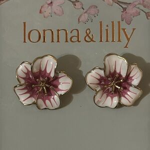 Lonna & Lilly Earrings Stud Post Gold Tone Pink Flower NWT